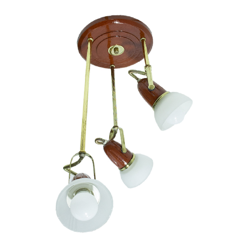 Plato cedro de 3 luces con barrales en desnivel y tulipas de vidrio